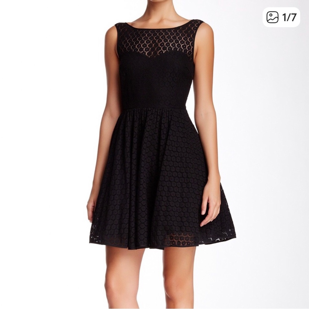 Betsey Johnson Black Sleeveless Lace Fit & Flare Mini Dress Low Back Accent Bow